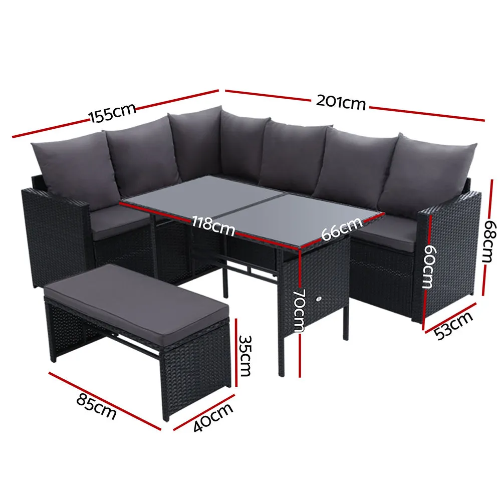 8-Seater Wicker Outdoor Dining Sofa Set, UV-Weather Resistant - Gardeon