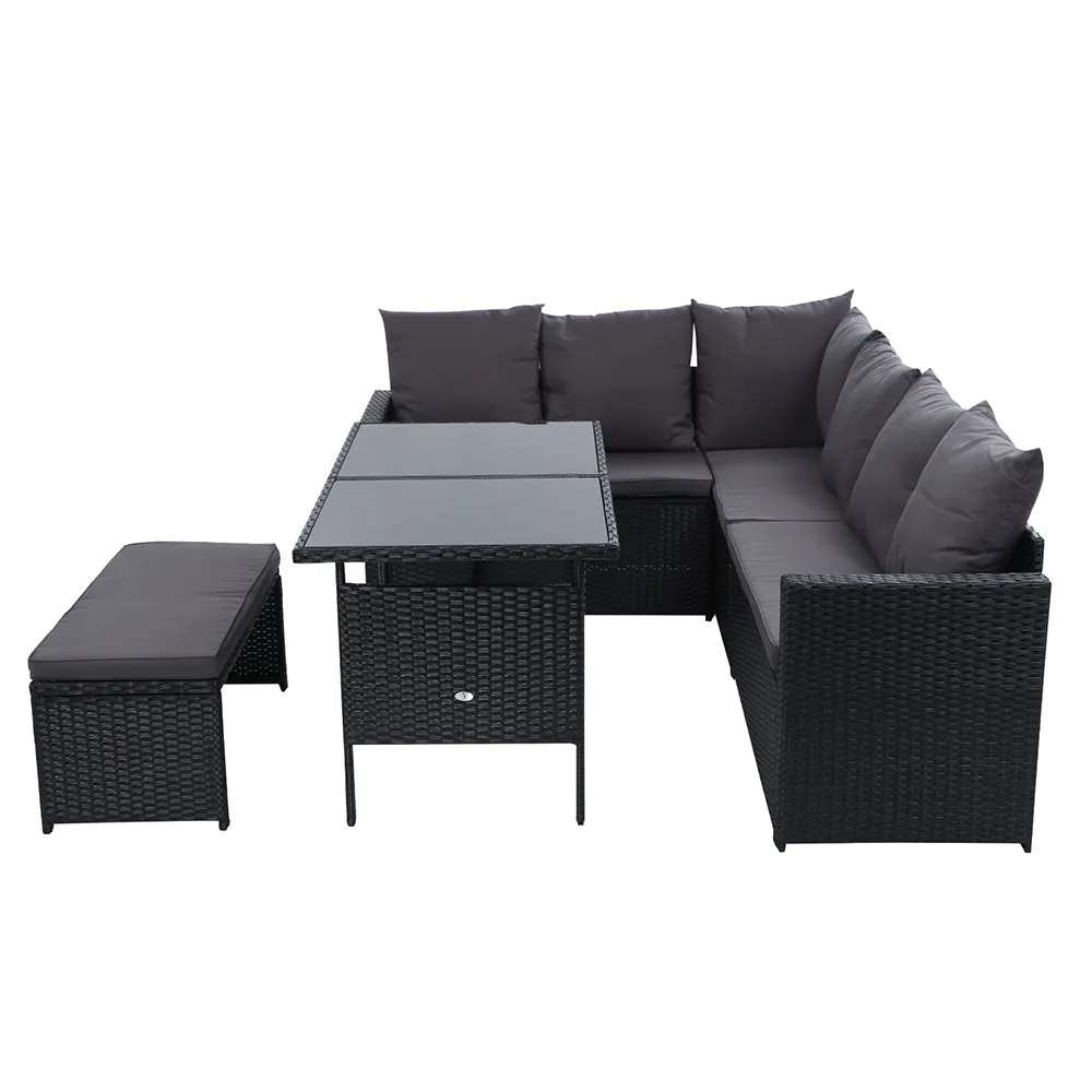 8-Seater Wicker Outdoor Dining Sofa Set, UV-Weather Resistant - Gardeon
