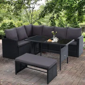 8-Seater Wicker Outdoor Dining Sofa Set, UV-Weather Resistant - Gardeon