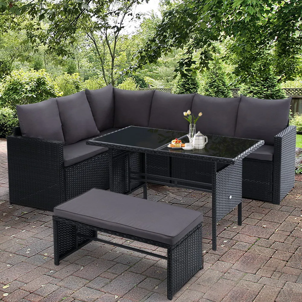 8-Seater Wicker Outdoor Dining Sofa Set, UV-Weather Resistant - Gardeon