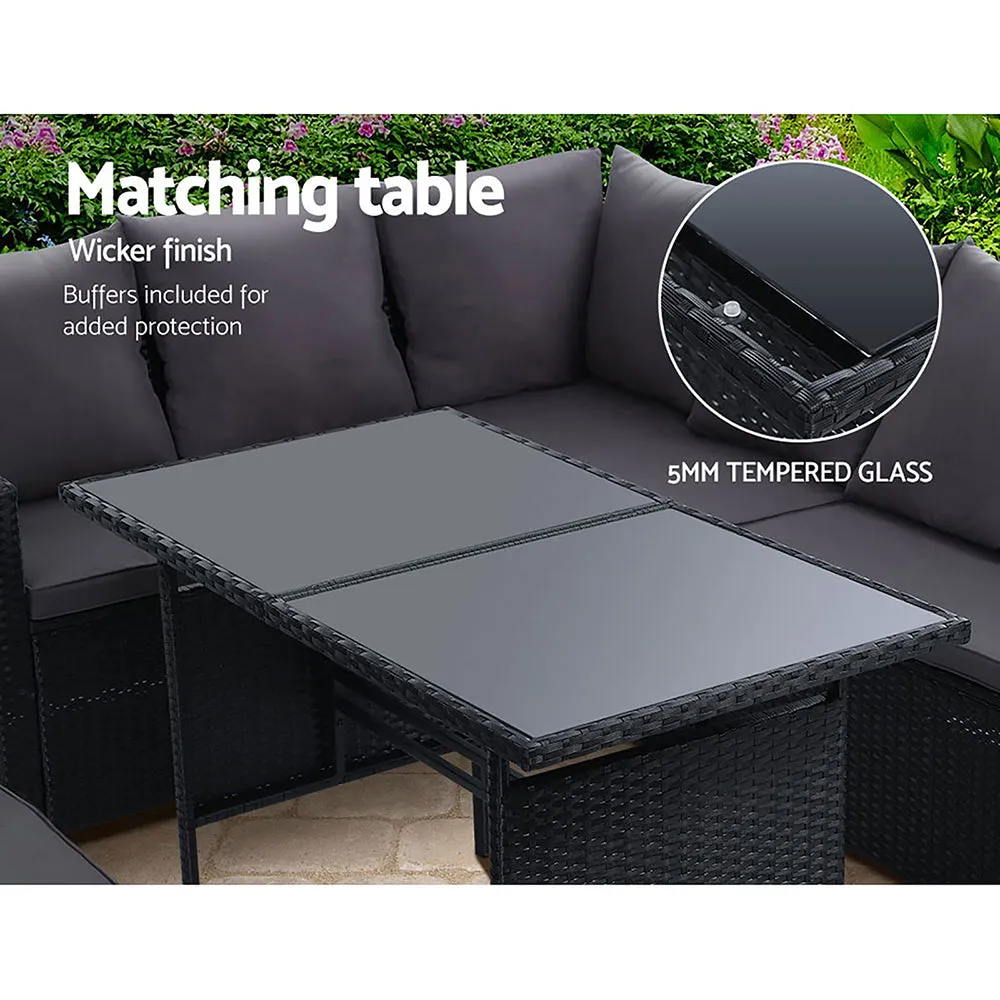 8-Seater Wicker Outdoor Dining Sofa Set, UV-Weather Resistant - Gardeon