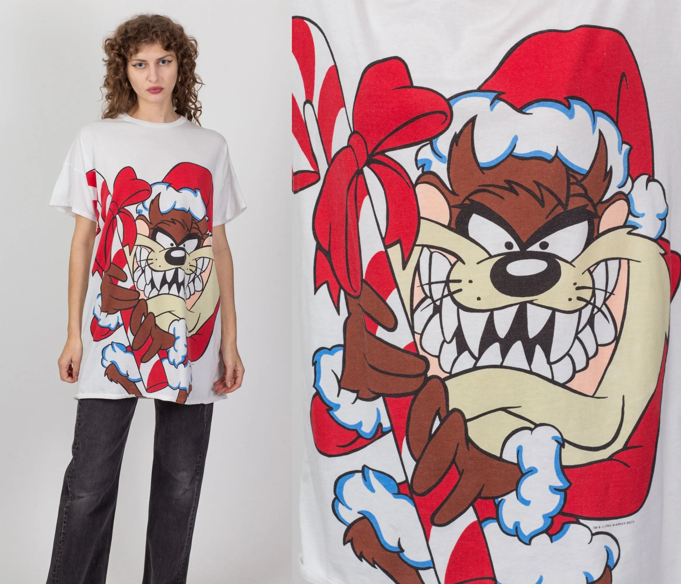 90s Christmas Tazmanian Devil T Shirt Dress - One Size