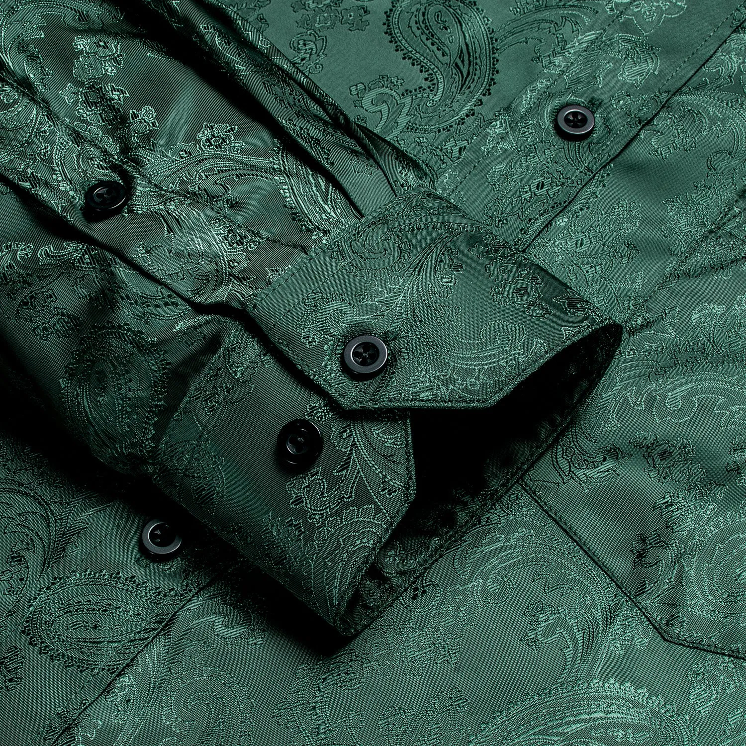 $9.99 Dark Green Paisley Silk Men's Long Sleeve Collarless Shirt