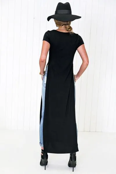 Ace Scoop-Neck High-Slit Tee Dress - Black