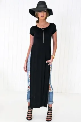 Ace Scoop-Neck High-Slit Tee Dress - Black
