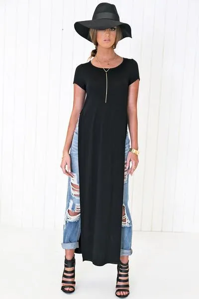 Ace Scoop-Neck High-Slit Tee Dress - Black