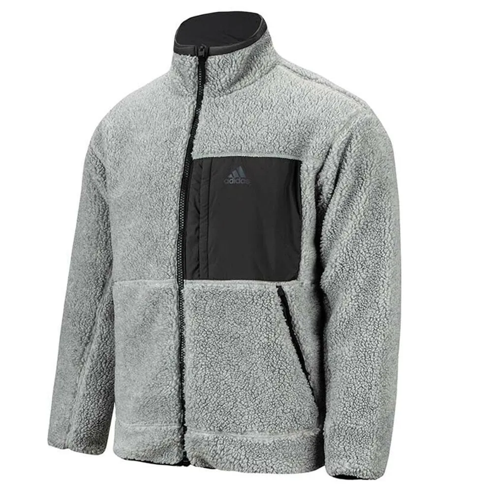 adidas Men's Reversible Padded Sherpa Jacket Grey