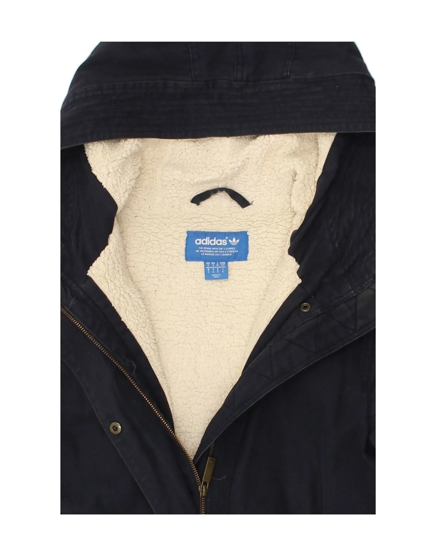 ADIDAS Womens Hooded Sherpa Jacket UK 10 Small Navy Blue