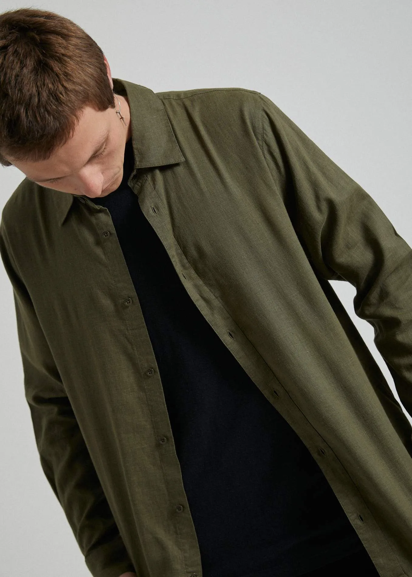 Afends Mens Standard - Hemp Long Sleeve Shirt - Dark Olive