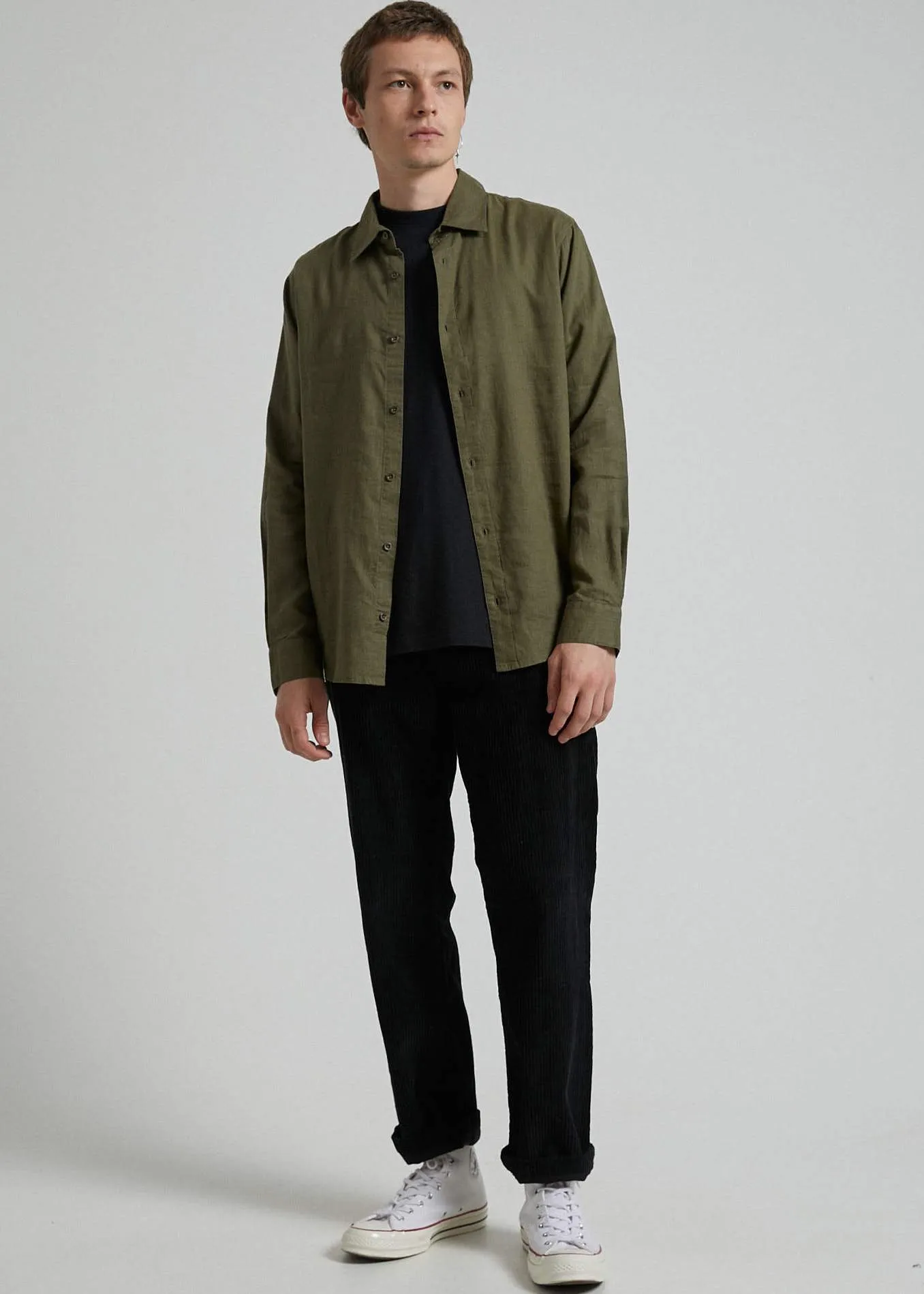 Afends Mens Standard - Hemp Long Sleeve Shirt - Dark Olive