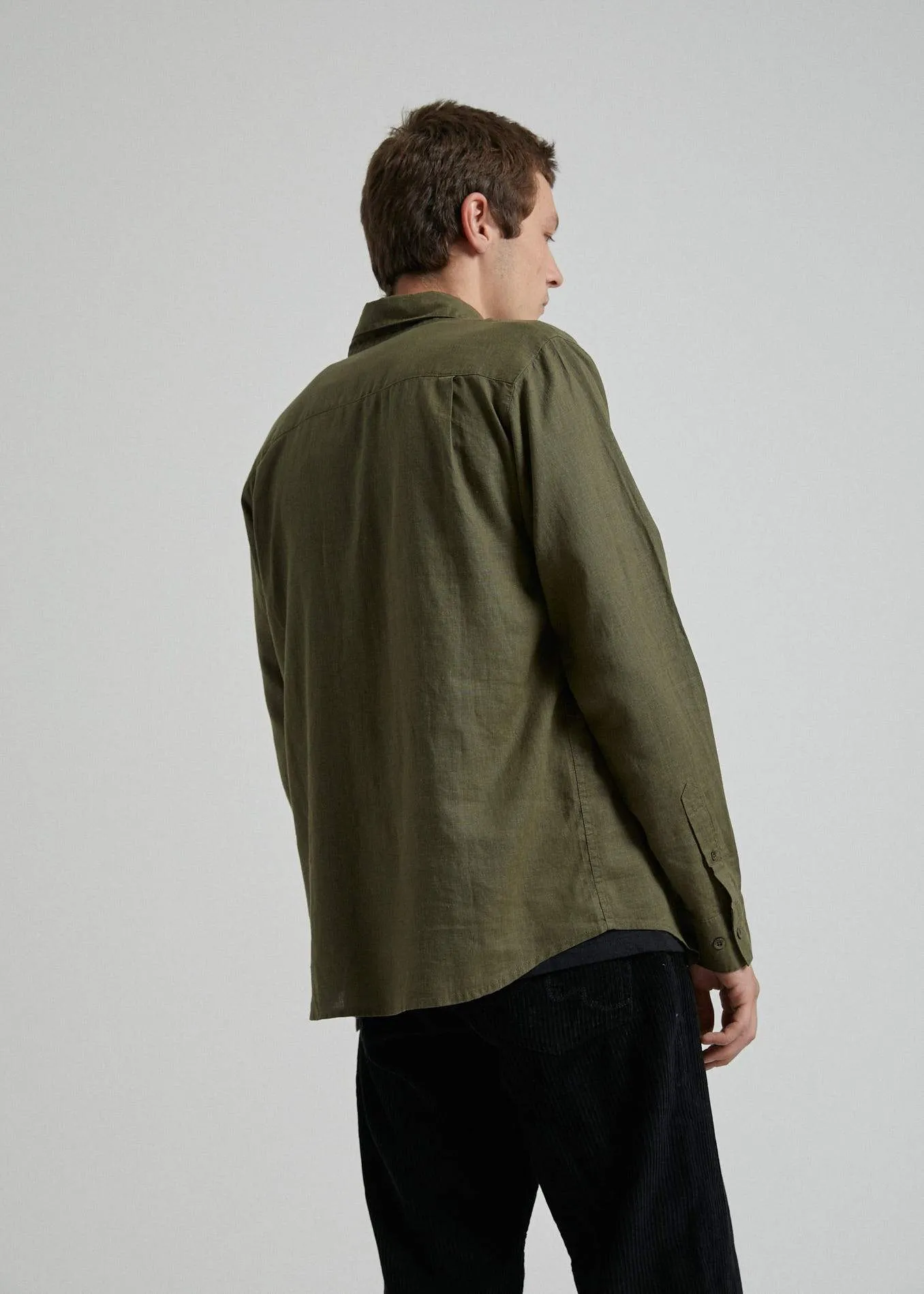 Afends Mens Standard - Hemp Long Sleeve Shirt - Dark Olive