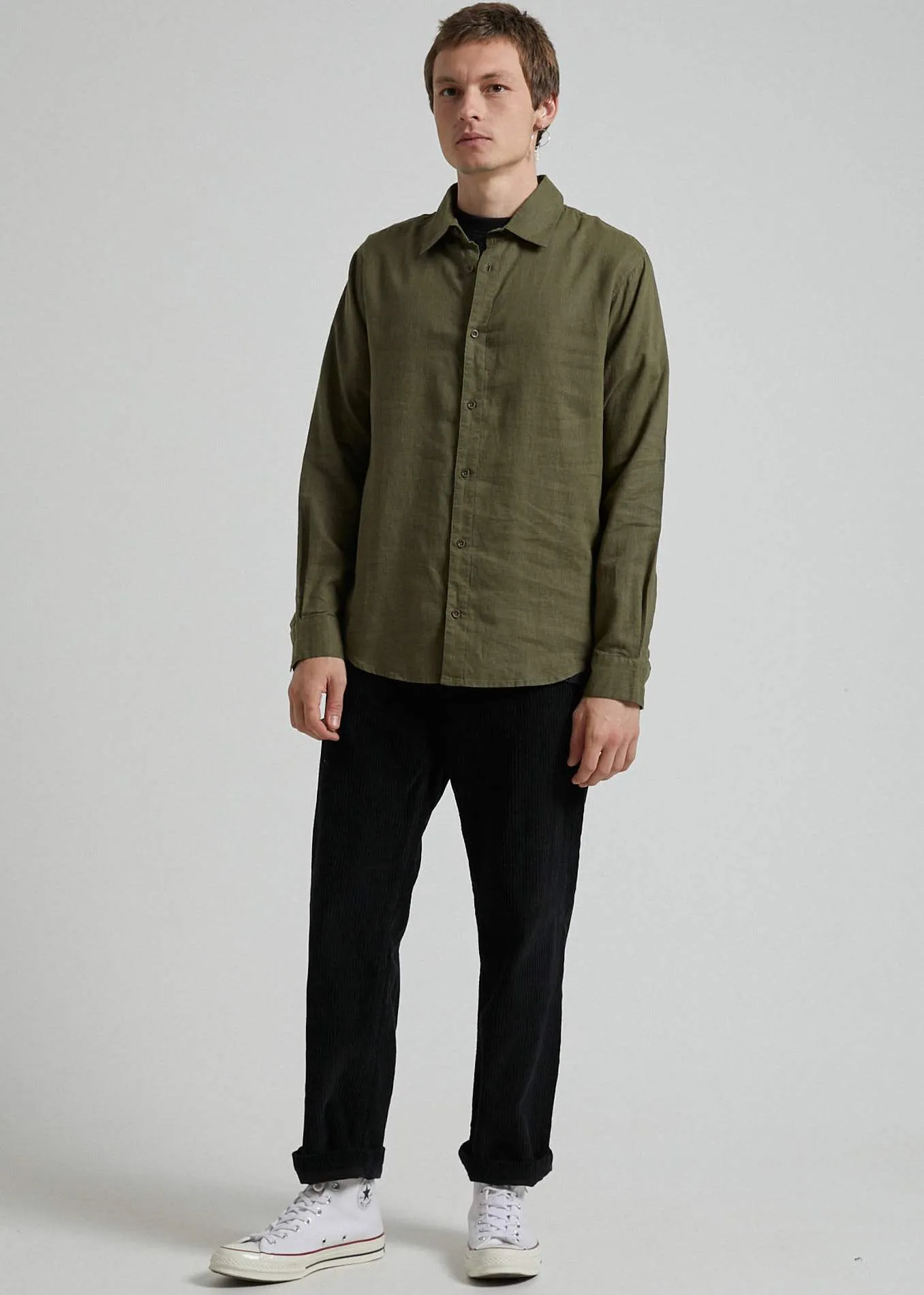 Afends Mens Standard - Hemp Long Sleeve Shirt - Dark Olive