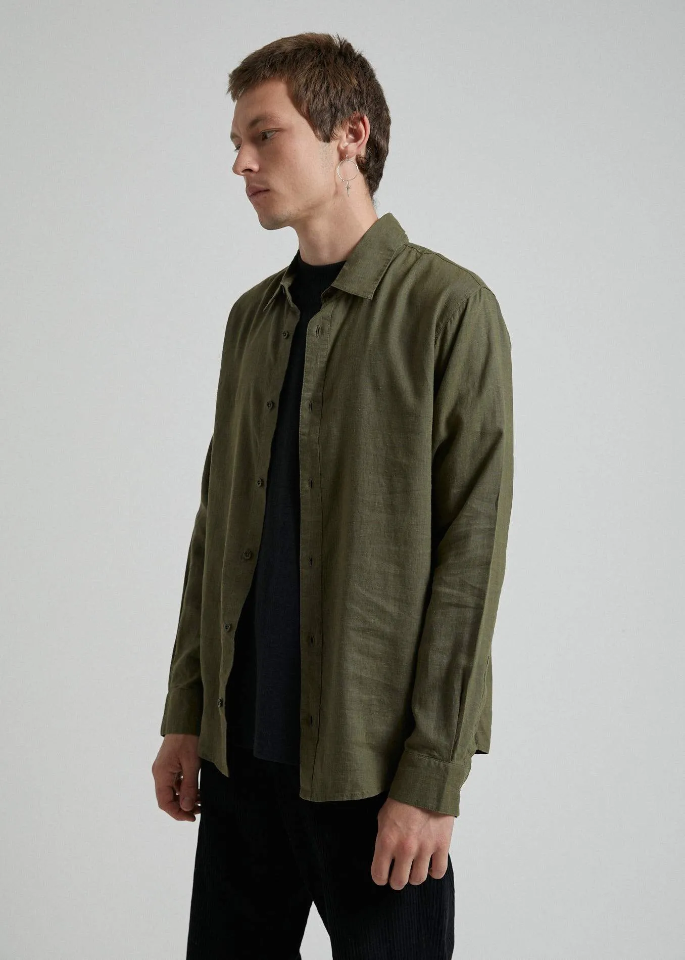 Afends Mens Standard - Hemp Long Sleeve Shirt - Dark Olive