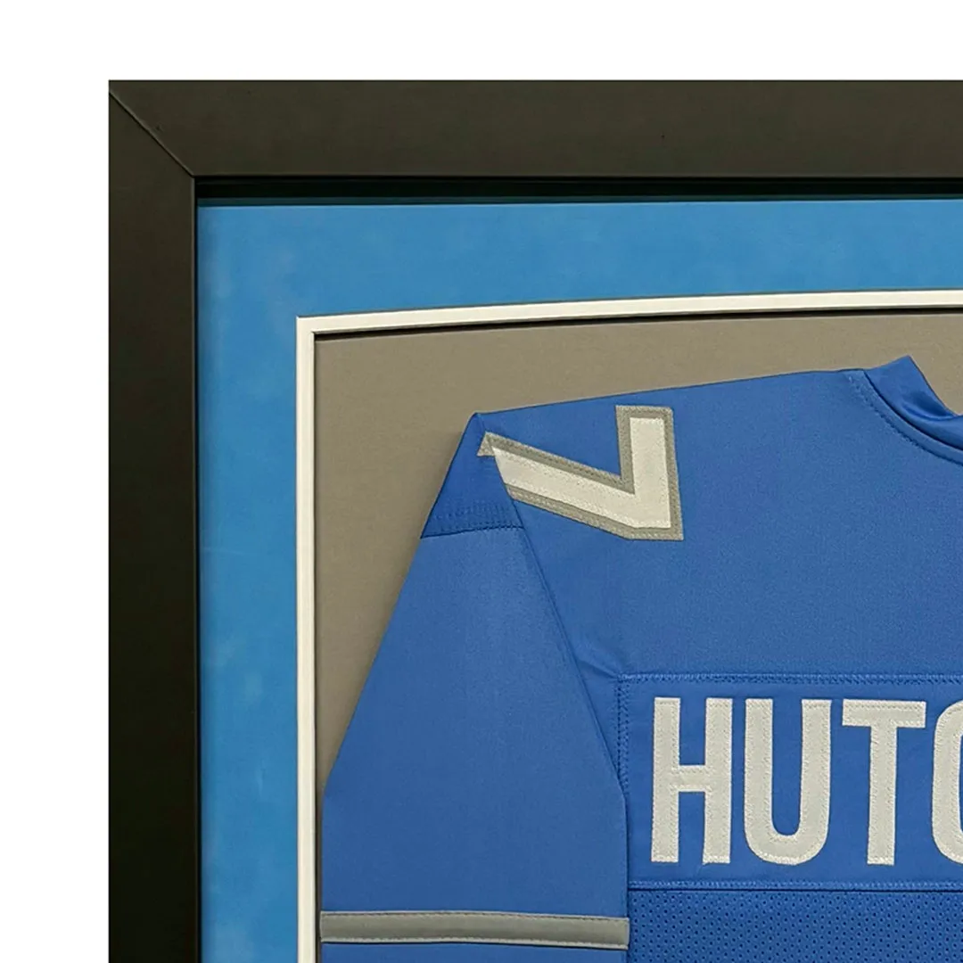 Aidan Hutchinson Signed Detroit Blue Custom Suede Matte Framed Football Jersey (Beckett)