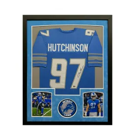 Aidan Hutchinson Signed Detroit Blue Custom Suede Matte Framed Football Jersey (Beckett)