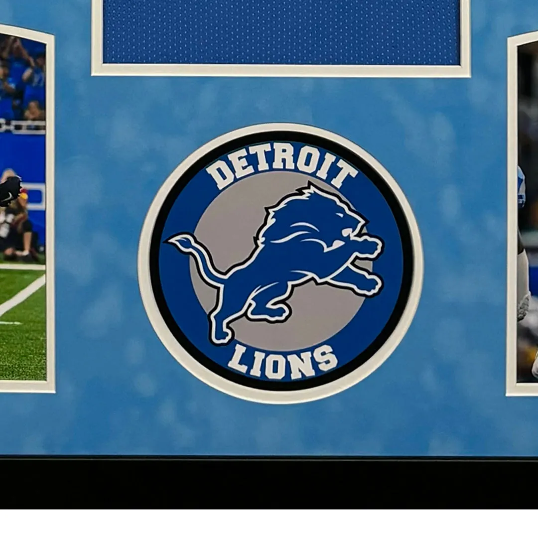 Aidan Hutchinson Signed Detroit Blue Custom Suede Matte Framed Football Jersey (Beckett)