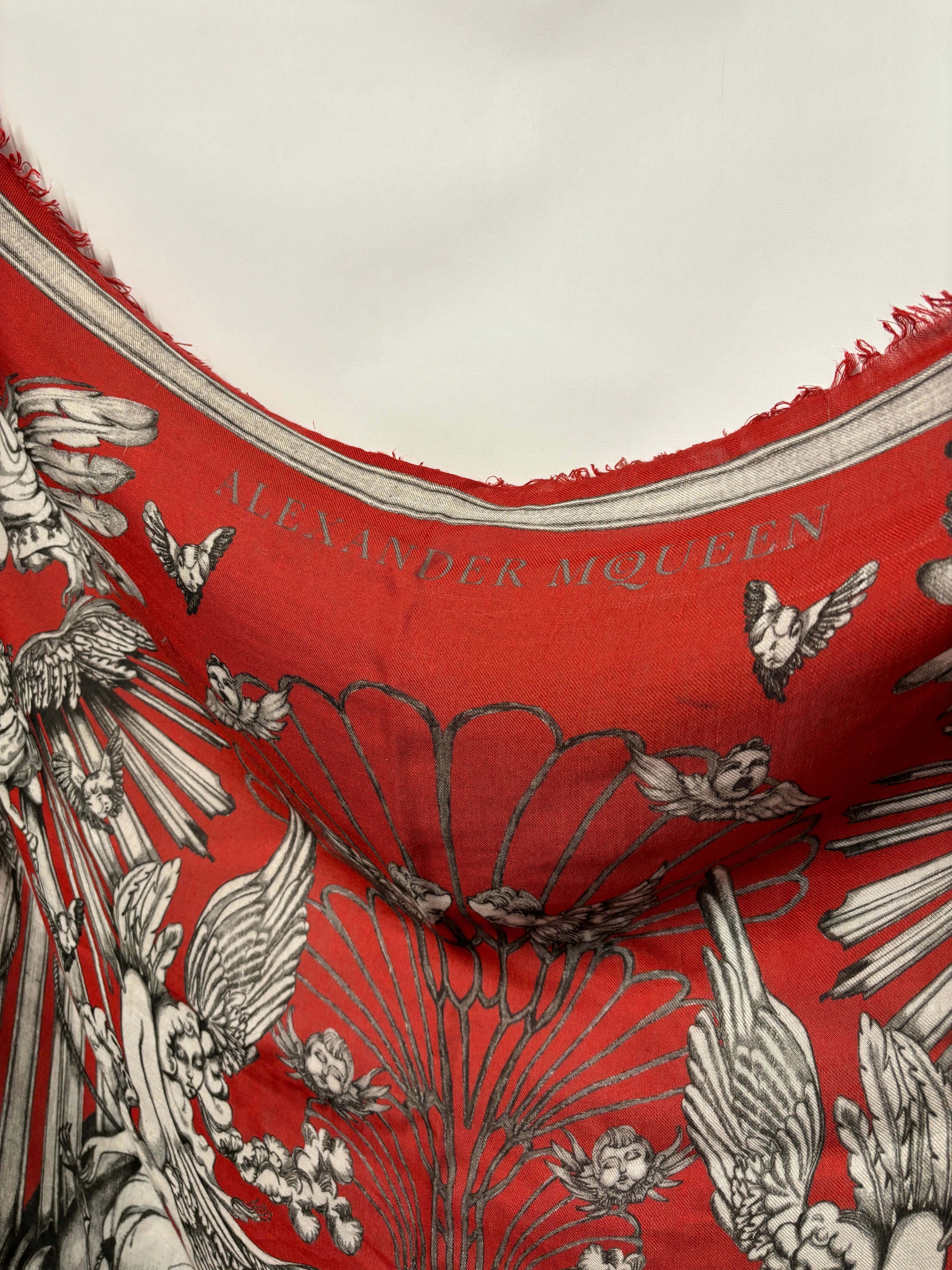 Alexander McQueen Red Angel Skull Scarf