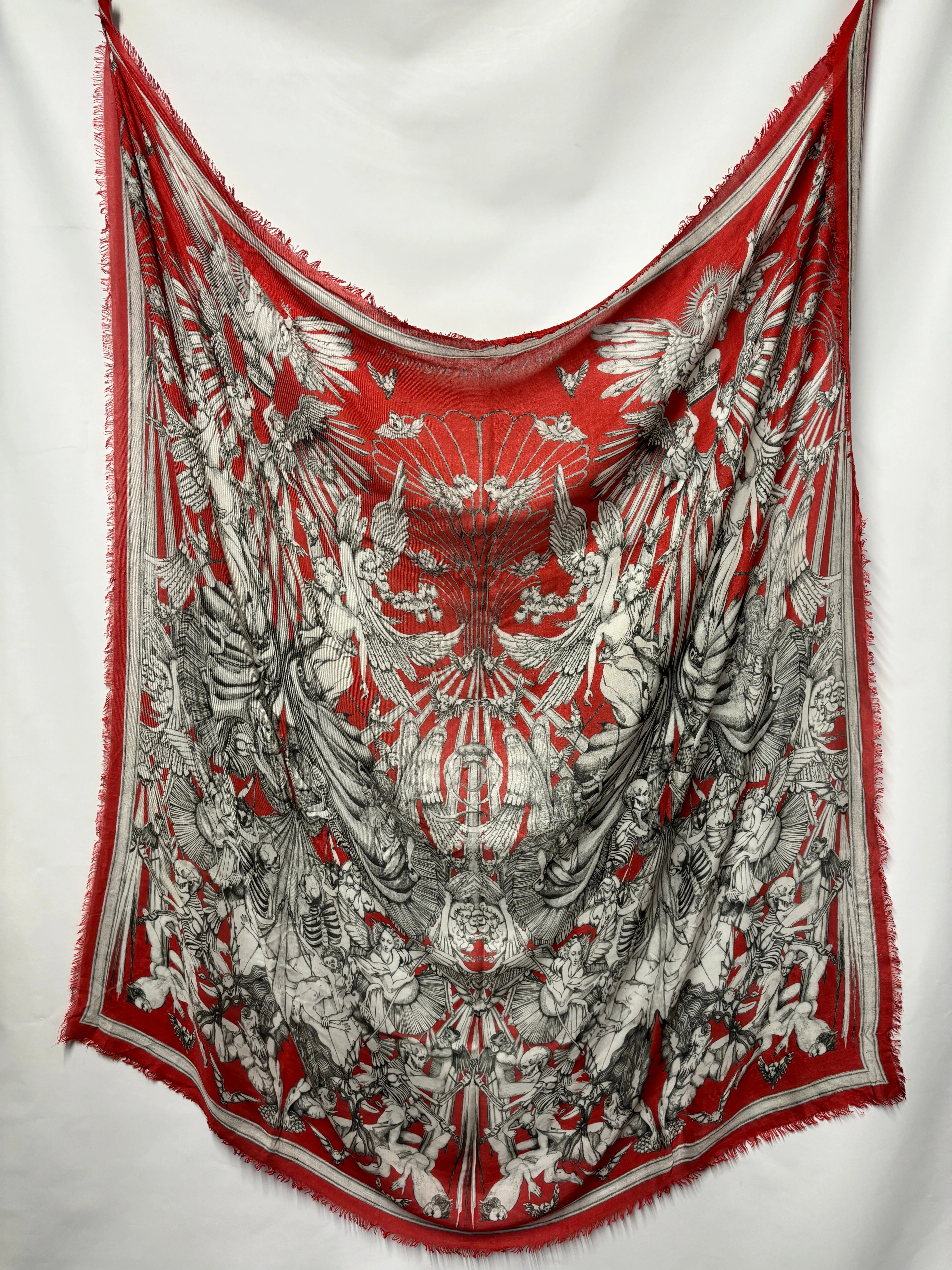 Alexander McQueen Red Angel Skull Scarf