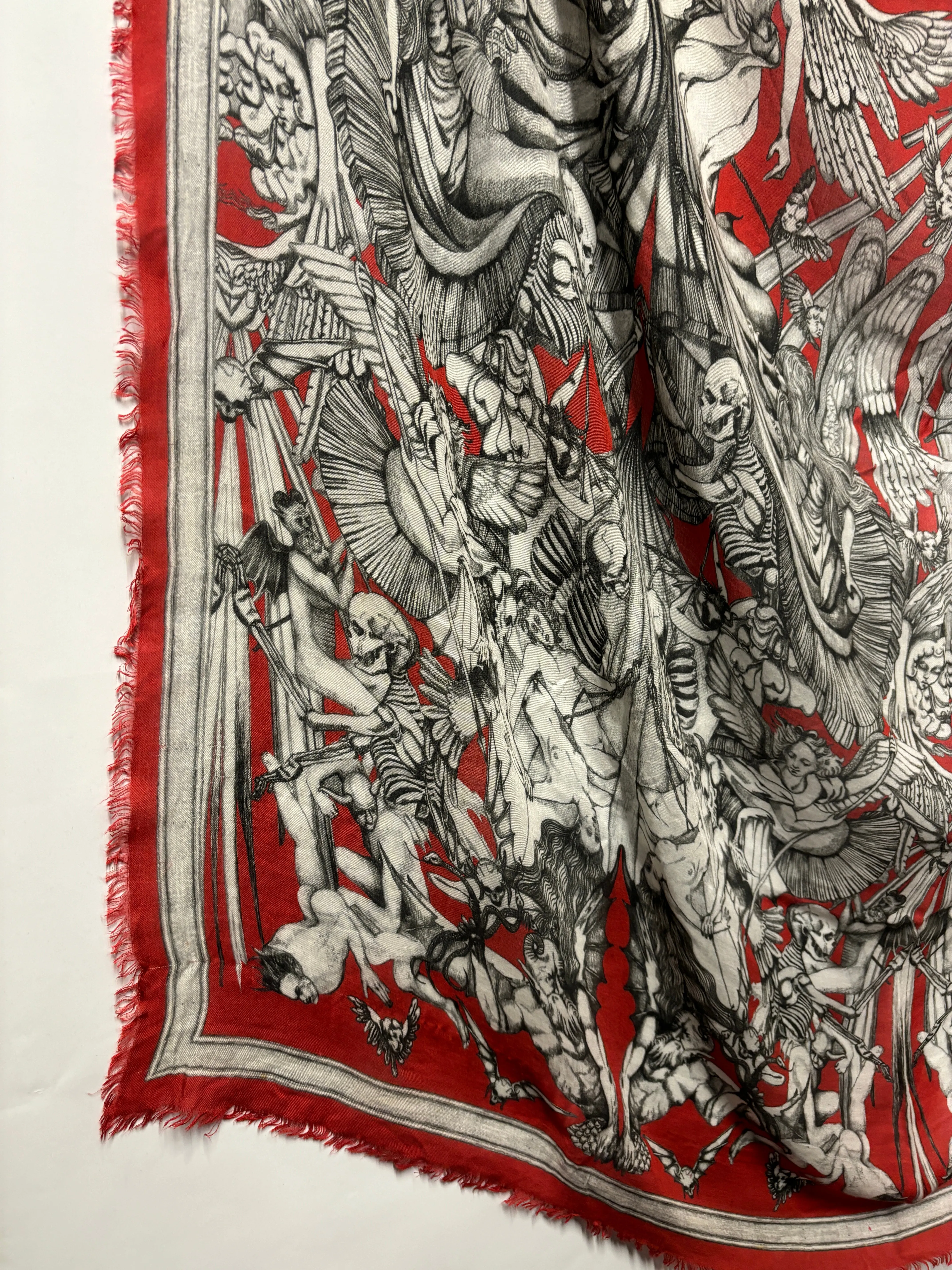 Alexander McQueen Red Angel Skull Scarf