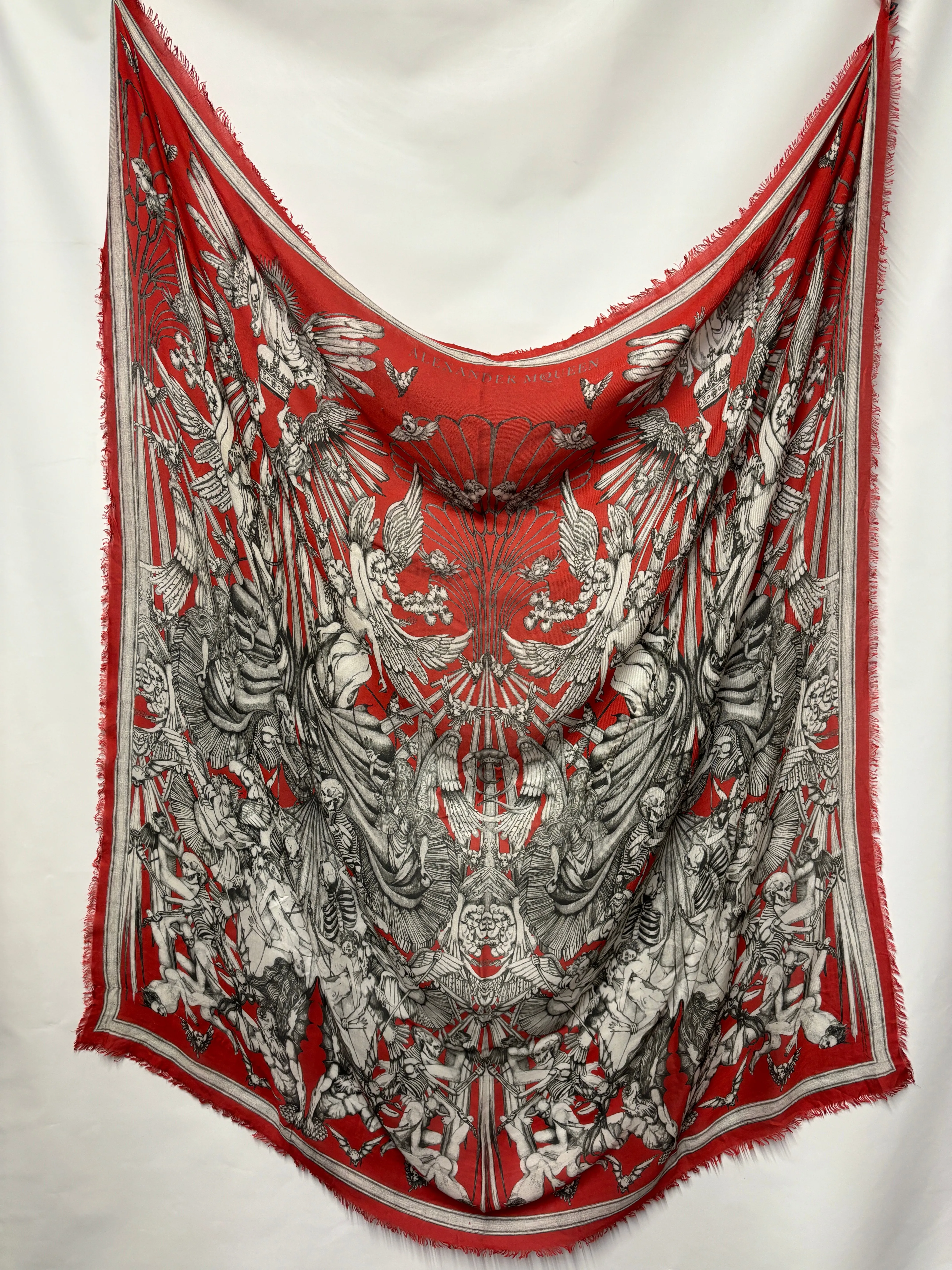 Alexander McQueen Red Angel Skull Scarf