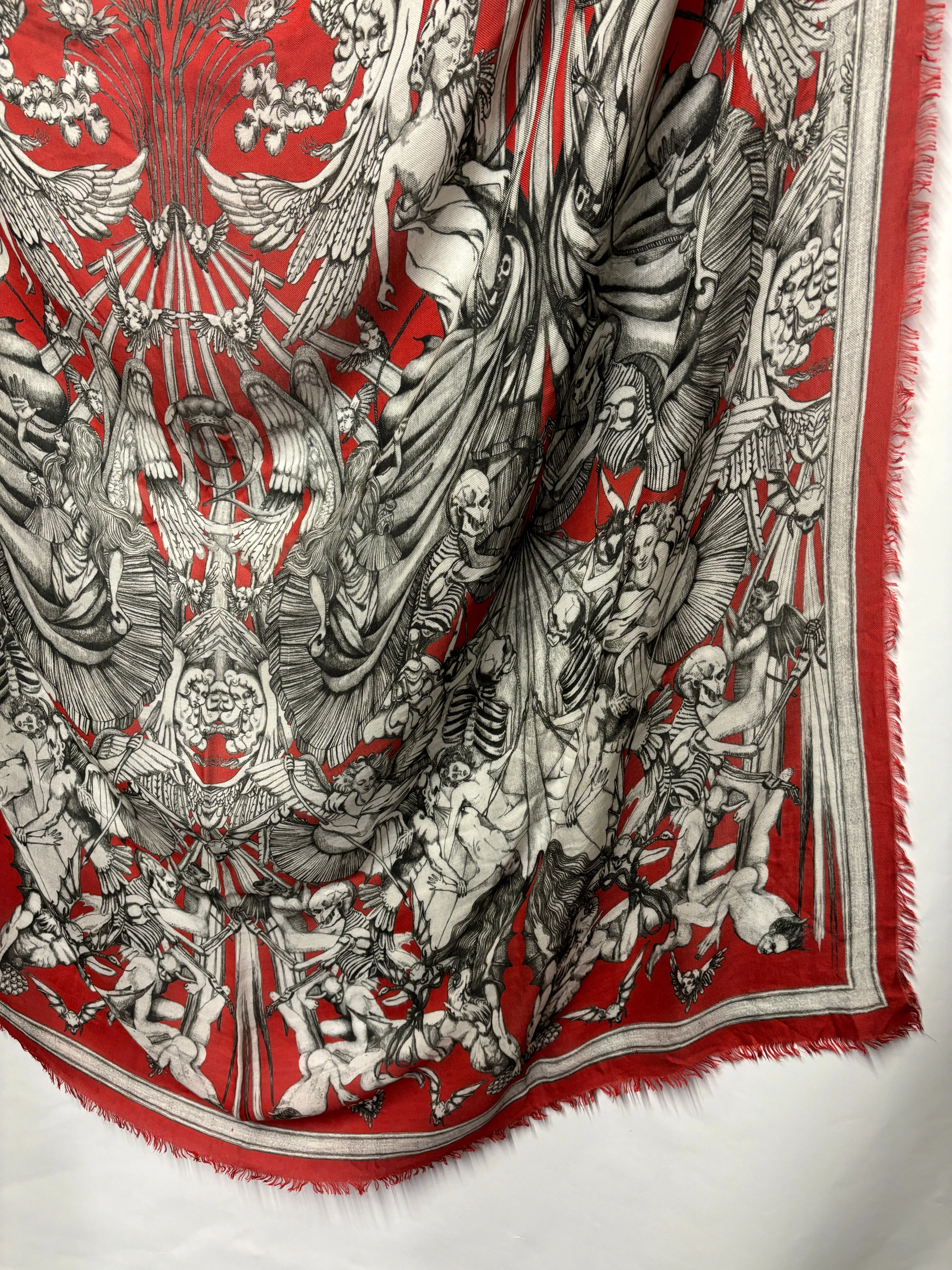 Alexander McQueen Red Angel Skull Scarf