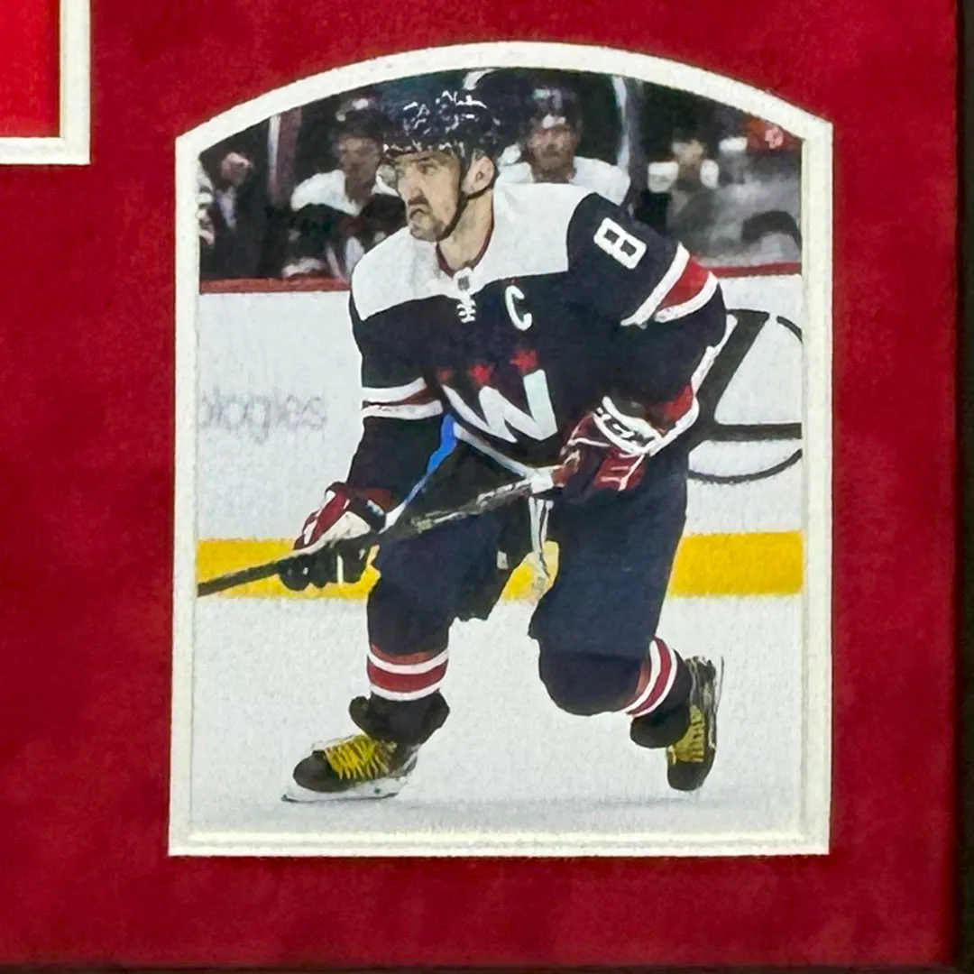 Alexander Ovechkin Red Signed 2018 SC Champs Red Custom Suede Matte Framed Hockey Jersey (Fanatics)