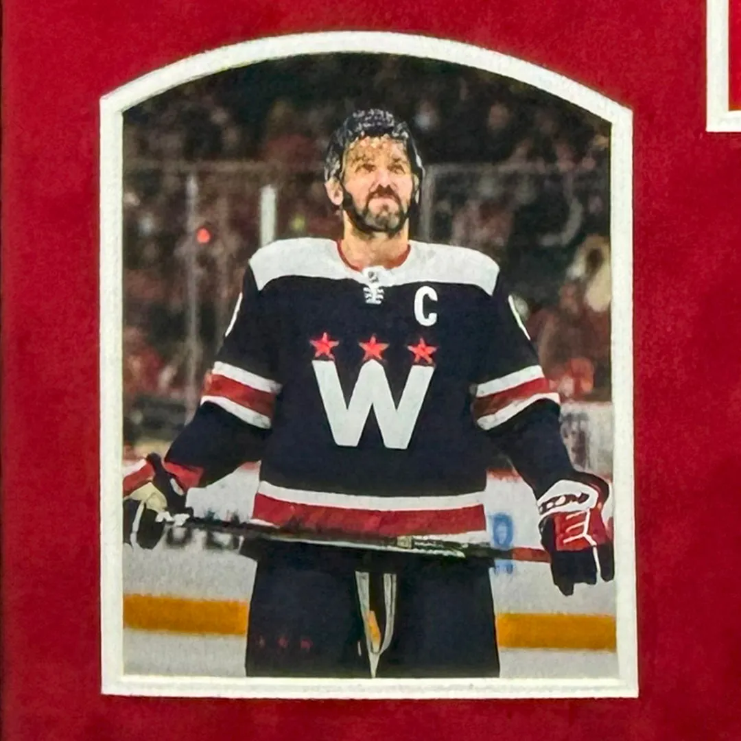 Alexander Ovechkin Red Signed 2018 SC Champs Red Custom Suede Matte Framed Hockey Jersey (Fanatics)