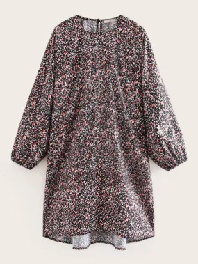 Allover Print High Low Babydoll Dress