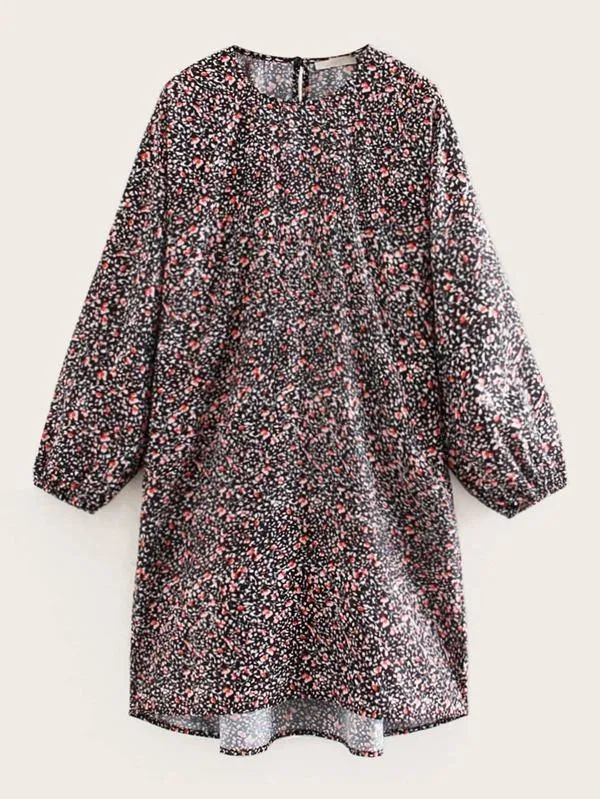 Allover Print High Low Babydoll Dress