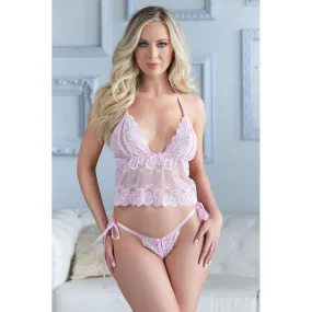 Allure Gigi Peek a Boo Babydoll w/Tie Side Open Panty Pink L/XL