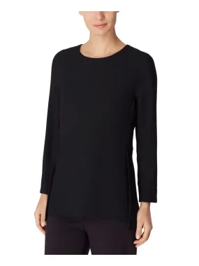 ANNE KLEIN Womens Stretch Zippered Long Sleeve Round Neck Wear To Work Peplum Top