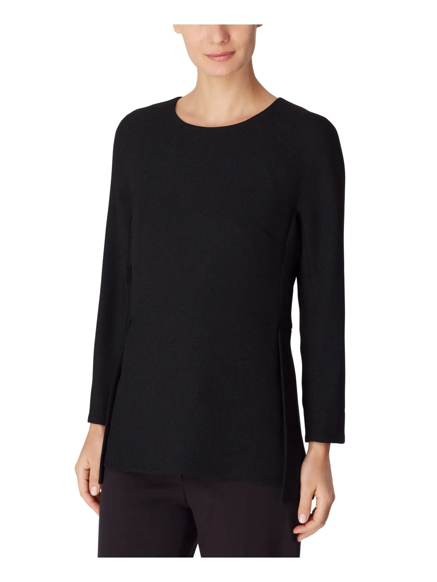 ANNE KLEIN Womens Stretch Zippered Long Sleeve Round Neck Wear To Work Peplum Top