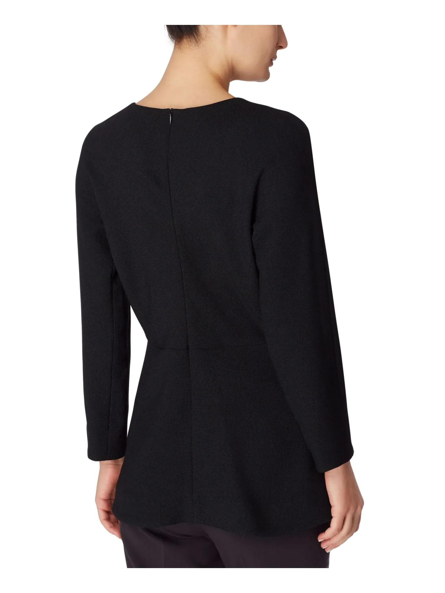 ANNE KLEIN Womens Stretch Zippered Long Sleeve Round Neck Wear To Work Peplum Top