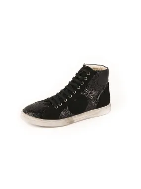 Antibe Glitter & Suede High-Top Sneaker - Black