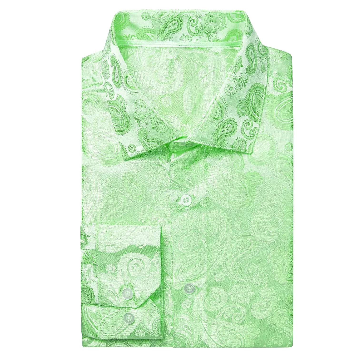 Apple Green Paisley Silk Men's Long Sleeve Shirt