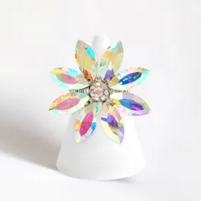 ARIA - ab silver marquise rhinestone stretch flower ring