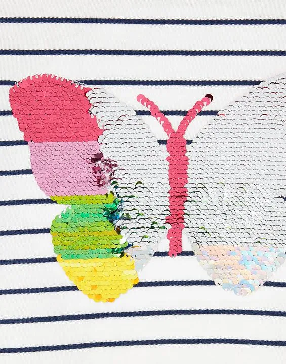 Astra Butterfly Stripe 2-Way Sequin Artwork Short Sleeve Tee - Select Size