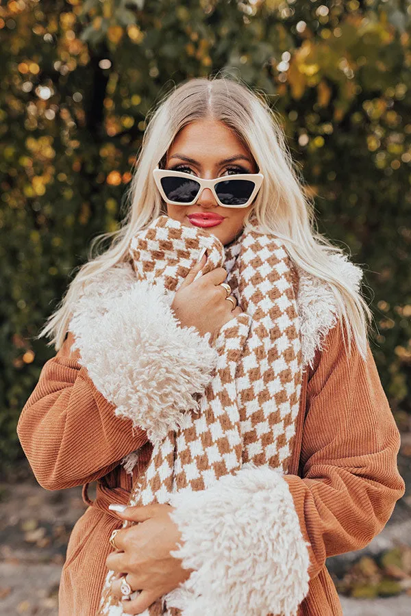 Autumn Sunshine Houndstooth Scarf In Camel