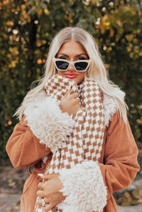 Autumn Sunshine Houndstooth Scarf In Camel
