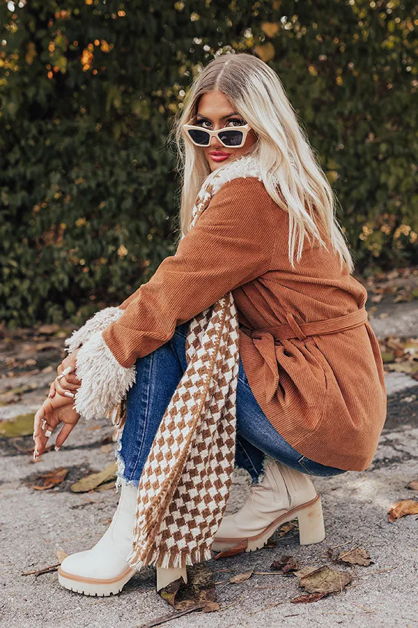 Autumn Sunshine Houndstooth Scarf In Camel
