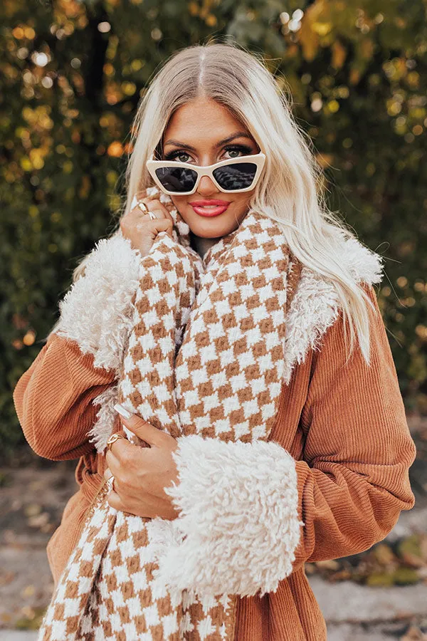 Autumn Sunshine Houndstooth Scarf In Camel