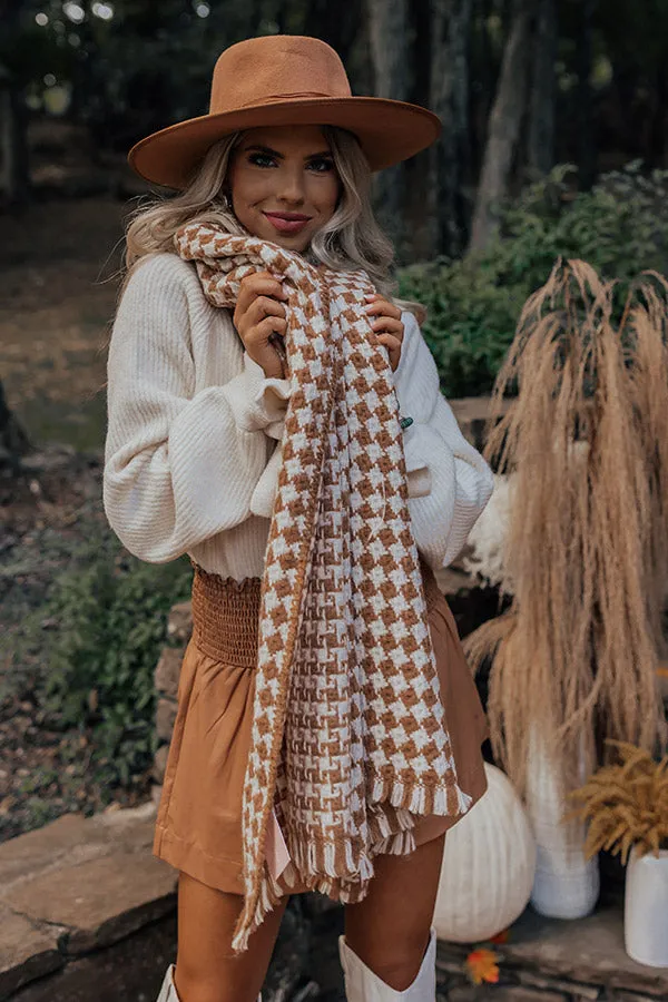 Autumn Sunshine Houndstooth Scarf In Camel