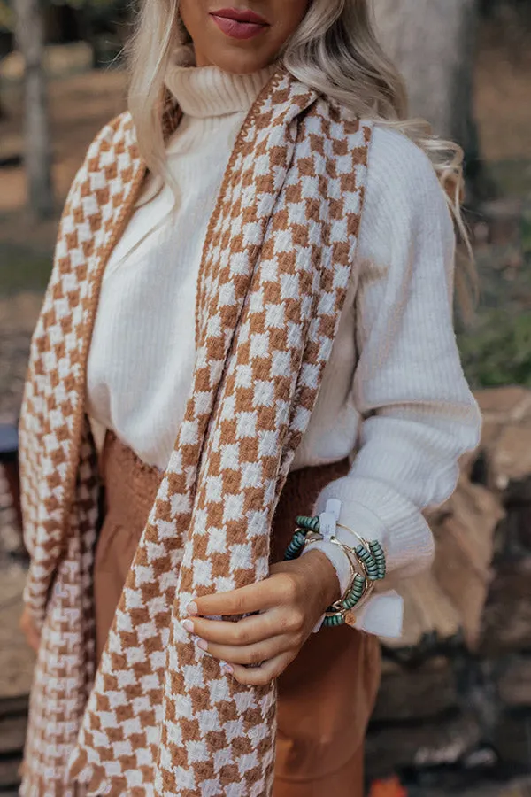 Autumn Sunshine Houndstooth Scarf In Camel