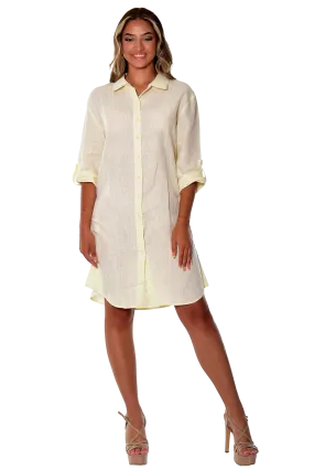 Azucar Ladies 100% Linen Yarn-Dye - 3/4 Sleeve Roll-Up In (9) Colors (2) Pocket Design Shirt/Dress - LLD1725