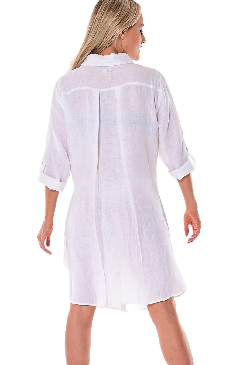 Azucar Ladies 100% Linen Yarn-Dye - 3/4 Sleeve Roll-Up In (9) Colors (2) Pocket Design Shirt/Dress - LLD1725