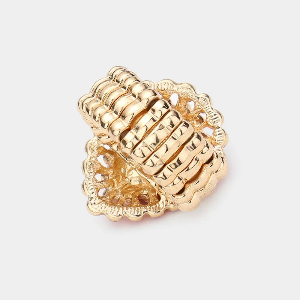 Baby Cardi - clear Gold teardrop rhinestone stretch ring