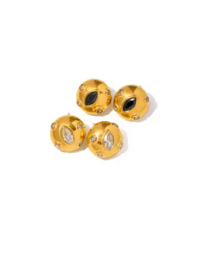 Ball Earrings 18K Gold Plated Big Chunky Ball Earrings Center Cubic Zirconia Simulated Diamonds Onyx