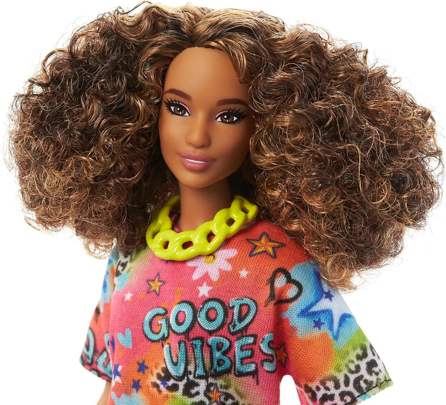 Barbie Fashionistas Doll with Brunette Curly Hair And Graffiti Dress #201 for Kids Ages 3  (HPF77)