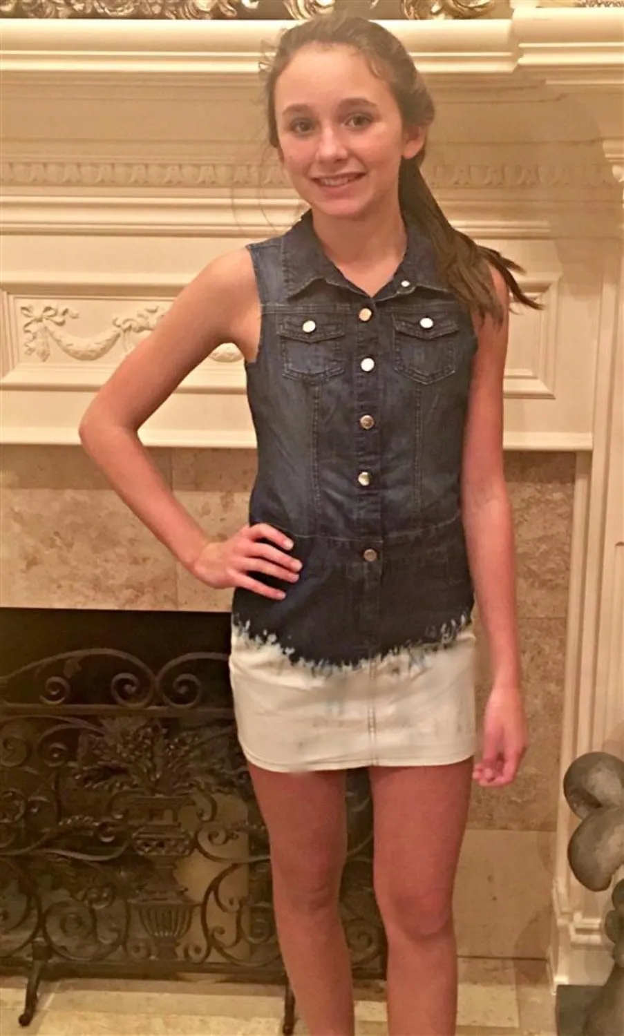 Bebe Girls Bleached Denim Shirt Dress
