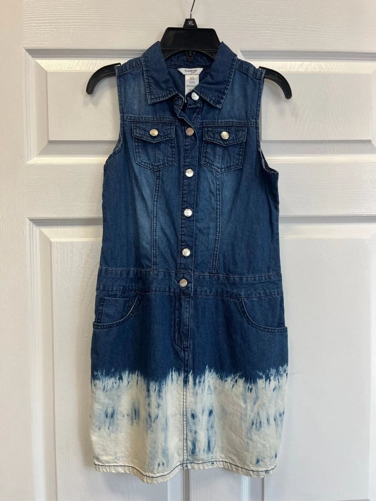 Bebe Girls Bleached Denim Shirt Dress